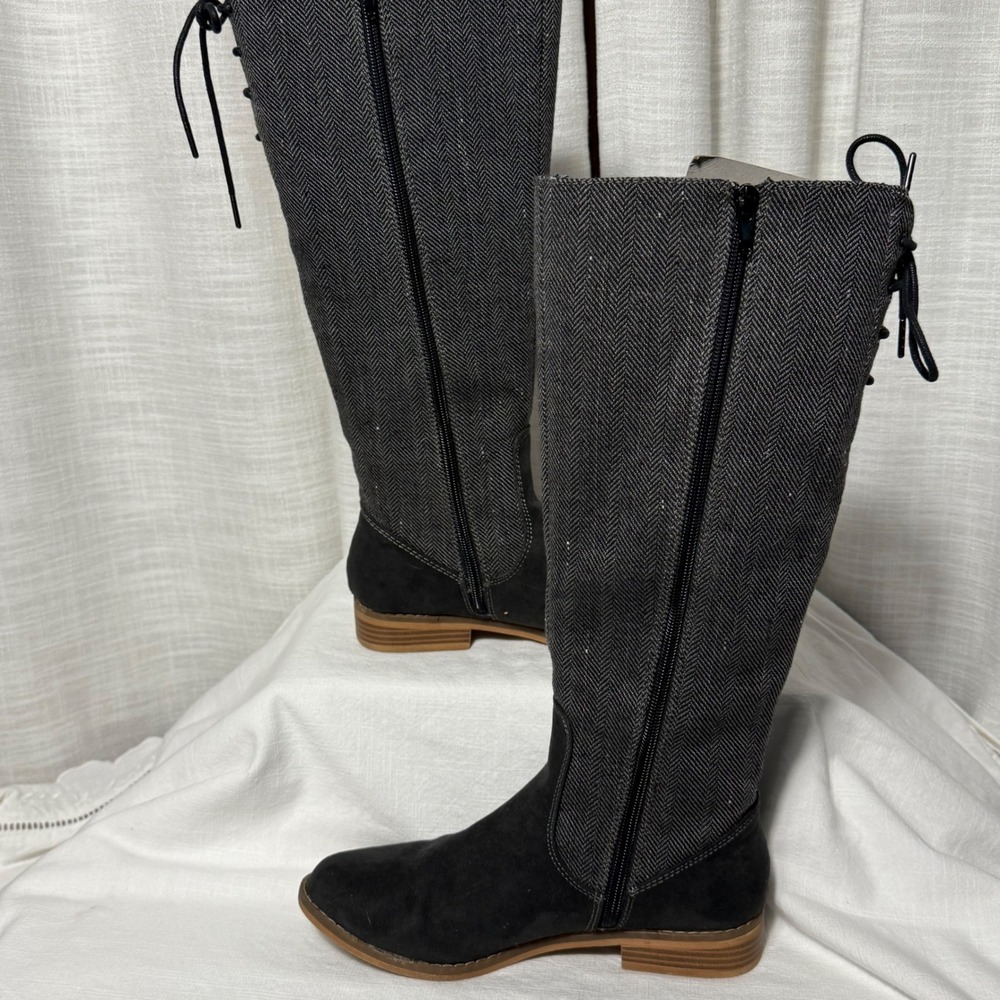 Rocket Dog Womens Knee High Boots Black Herringbone‎ Lace Up Side Zip Size 7